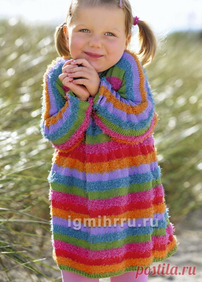 Для девочки 1,5-7 лет. Платье в полоску. Вязание спицами для детей. Вязание спицами для девочек