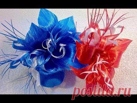 цветы из лент  МК / Проклеенная лента / how to make flowers from ribbons DIY