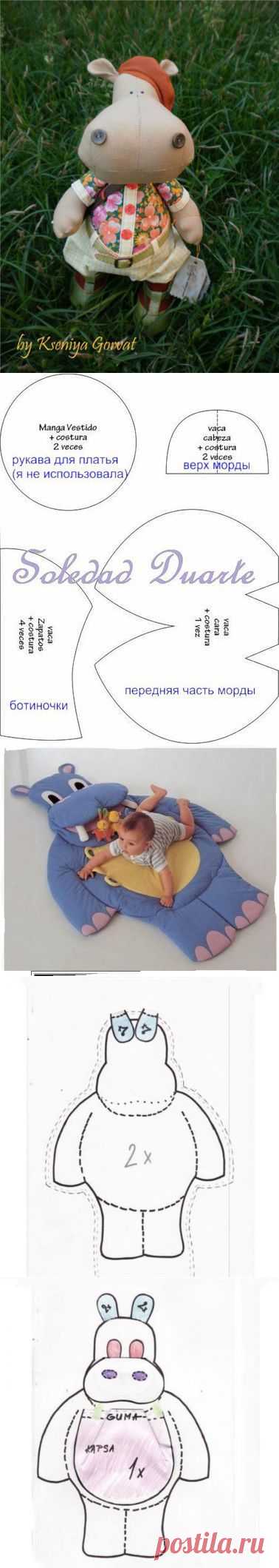 Сшитые игрушки-бегемотики и коврик -бегемот - Рукоделие