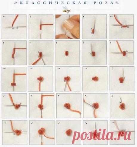 классическая роза, вышивка рококо, мастер-класс, схема
