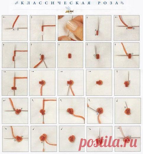классическая роза, вышивка рококо, мастер-класс, схема
