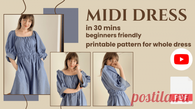 Step-by-Step Tutorial: How to Sew a Flattering a line midi dress with sleeves (Beginner Friendly) - Sparrow Refashion: A Blog for Sewing Lovers and DIY Enthusiasts