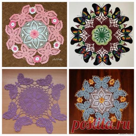 Салфетки с бабочками. Схемы | Вязаные крючком аксессуары &nbsp;Очаровательные салфетки с бабочками. В вашу опилочку