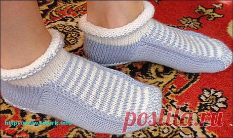 Вязаные тапочки с верхом. Подробный МК от Кривошеевой Екатерины (с Osinka.ru).
