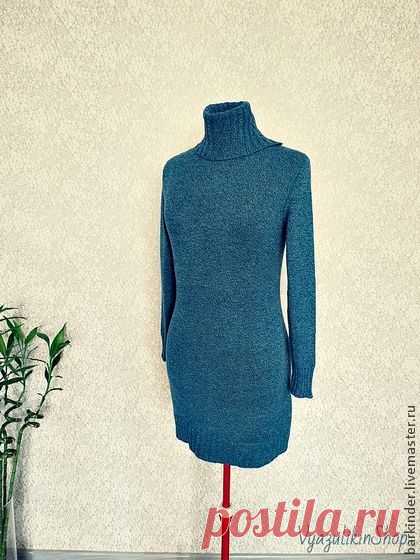 Вязаное платье " Меланж в бирюзе" - тёмно-бирюзовый,платье,платье вязаное