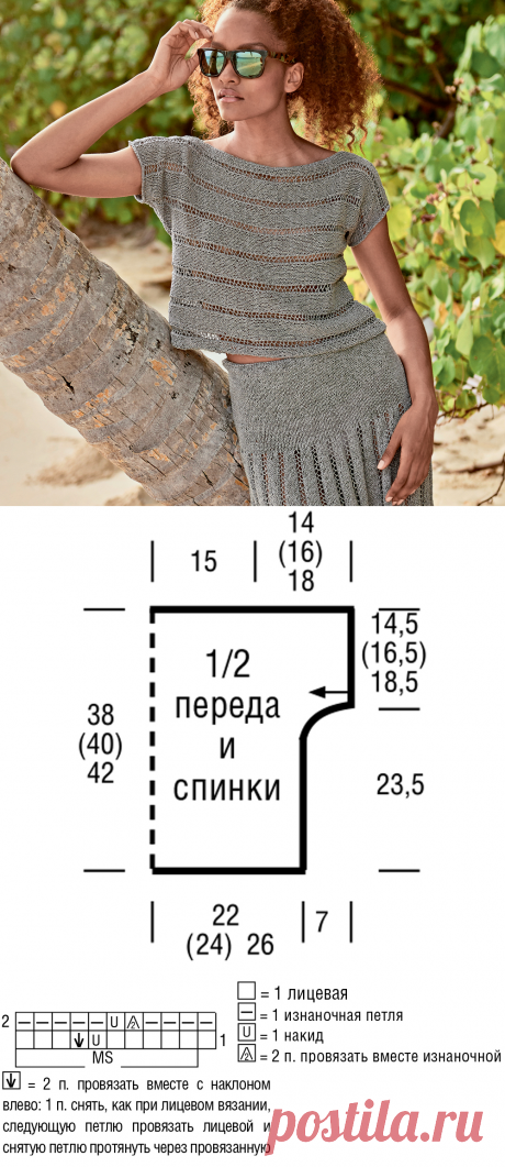 Топ с ажурным узором в полоску - схема вязания спицами. Вяжем Топы на Verena.ru