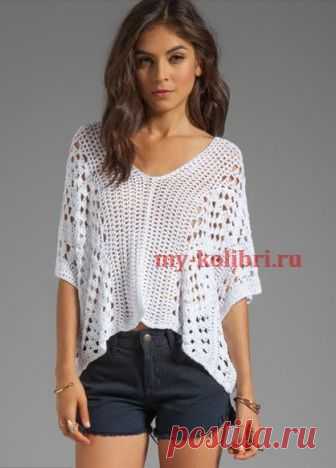 Летний пуловер крючком из хлопка - Колибри Дорогие друзья, спешу с вами поделиться интересной моделью летнего пуловера, вязанного крючком. Млад