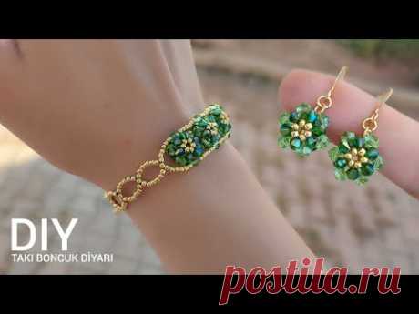 Zarif takı seti. Küpe & Bileklik yapılışı./.Elegant beaded jewelry set..Earrings & Bracelet Making