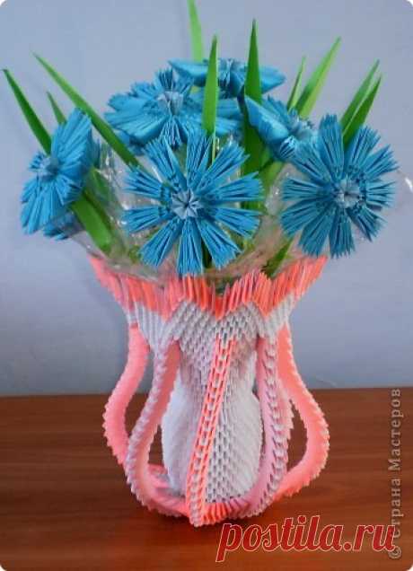 Модульное оригами - Ваза с васильками-1