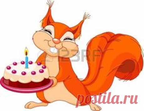 Illustration of Very Cute Squirrel holding birthday cake Stock Vector