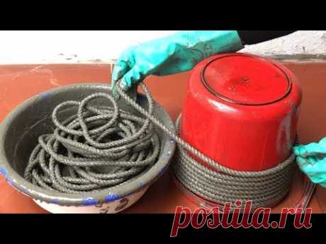 ROPES And CEMENT ( .Easy And Beautiful ) .How To Make Flower Pots.