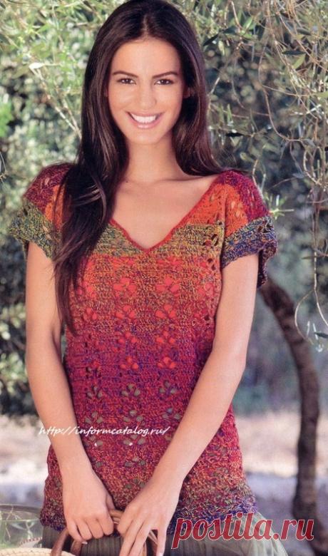 Красный Меланжевый Пуловер с Короткими Рукавами | Ниточка