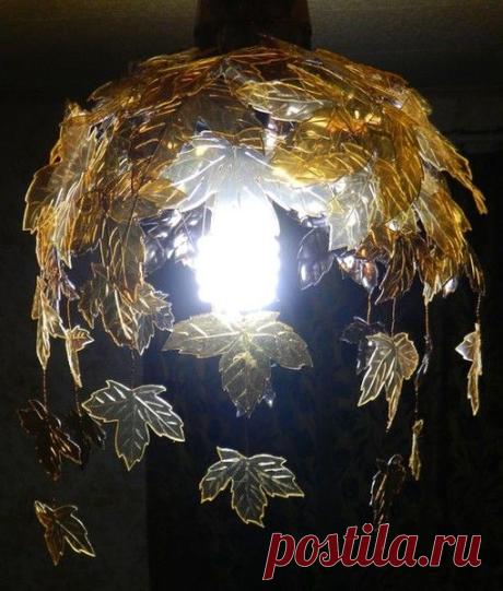 МК. Люстра из пэт бутылок "Березовые листочки
