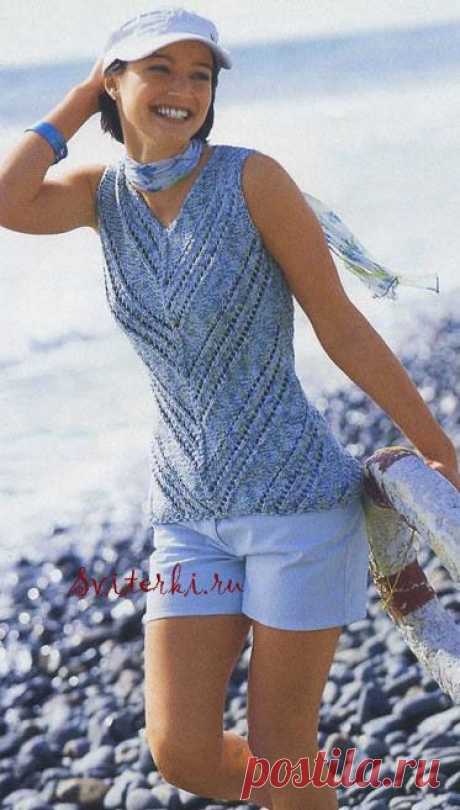 Меланжевый модный вязаный топ с V-образным вырезом