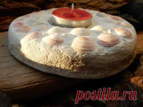 Shells Candlestick . White Concrete Candle Holder . Tealight | Etsy