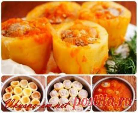 Тушеный фаршированный картофель мясным фаршем