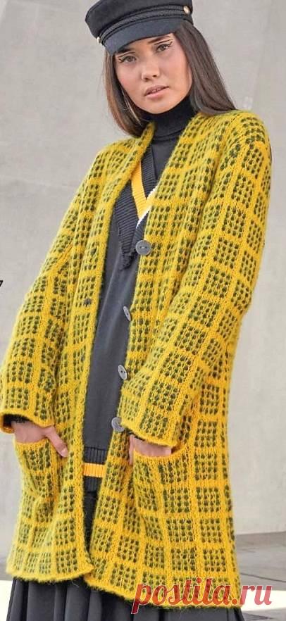 Кардиган в клетку ленивым жаккардом. Спицами. / Обсуждение на LiveInternet - Российский Сервис Онлайн-Дневников