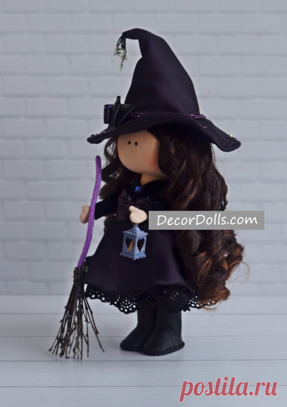 Witch Rag Doll, Halloween Art Doll, Soft Cloth Doll, Fabric Rag Doll b – Decor Dolls
