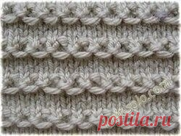 Тёплый узор спицами Тёплый узор спицамиЧисло петель в раппорте должно быть кратно числу 2, плюс 2 кромочные.1-й ряд: кром., *1 изн., 1 петлю снять (нить перед работой)*., кром. (кромочные - 1-я снимается не провязывая, последняя провязывается изнаночной.); * ... * - повторяем.2-й ряд: после первой кромочной...