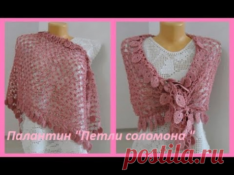 Палантин "Петли соломона с листочками",crochet scarf,( шаль №80)