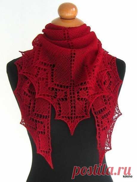 ШАЛЬ КРУЖЕВНОЕ СЕРДЦЕ "I HEART LACE" 

Порядок работы

Набрать 2п. на бросовую нить. Основной нитью провязать 14 рядов платочной вязкой, набрать на спицы 1п. из каждого бокового рубчика, образовавшихся от платочной вязки (=7 рубчиков), удалить бросовую нить и перенести две первоначальные петли на спицы = 11 п.
Повернуть работу. 2лиц, 7изн, 2лиц. 

Секция лицевой глади.
Ряд1: 2лиц, накид, 3лиц, накид, 1лиц, поместить маркер на эту петлю, (она - Центральная петля) накид, 3ли...