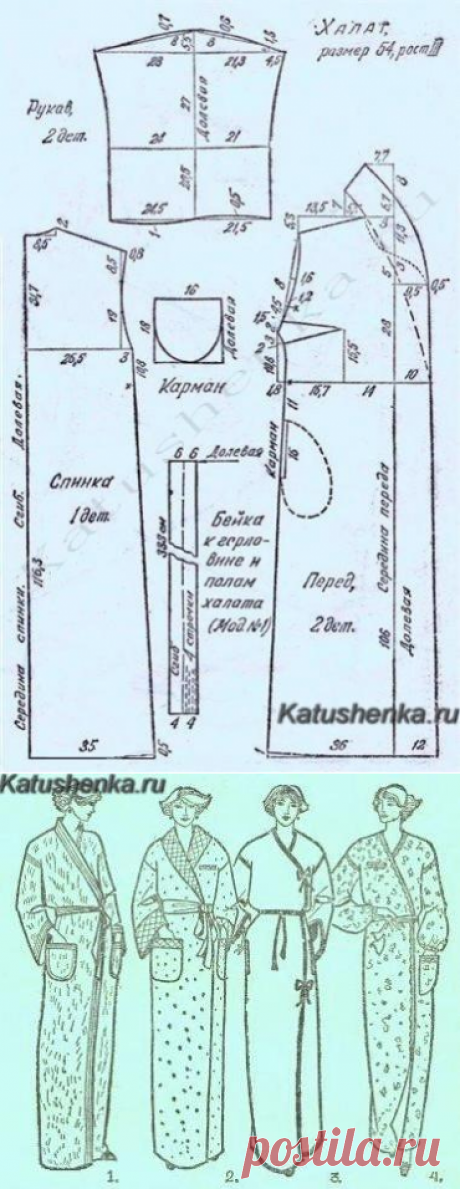 Простая выкройка халата с запахом | Катюшенька Ру — мир шитья