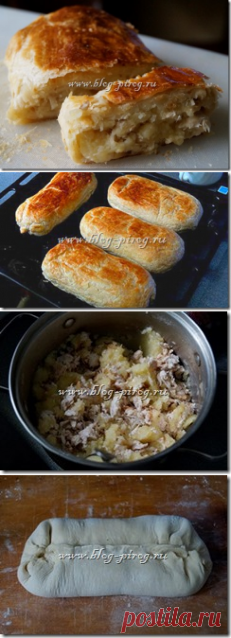 Картофельный пирог из слоеного дрожжевого теста с курицей и луком | блог ПИРОГ