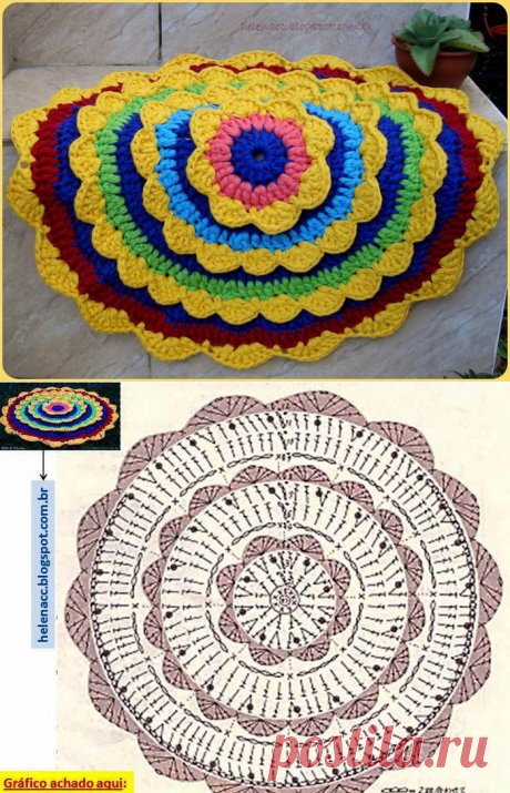 РАЗНОЦВЕТНЫЙ КОВРИК - ЦВЕТОК КРЮЧКОМ