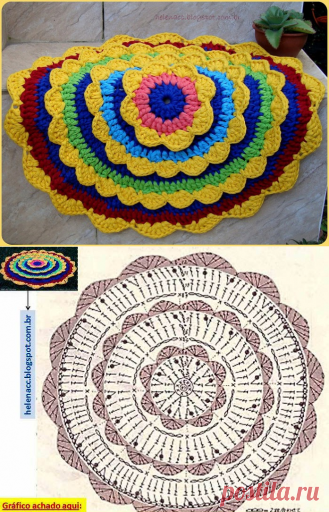 РАЗНОЦВЕТНЫЙ КОВРИК - ЦВЕТОК КРЮЧКОМ