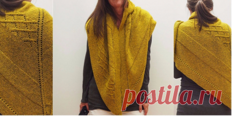 Треугольная шаль Lucca Треугольная шаль спицами с асимметричными полосами узоров.Большая теплая треугольная шаль с асимметричным расположением широких полос, вязаная спицами гладью и сетчатым узором.