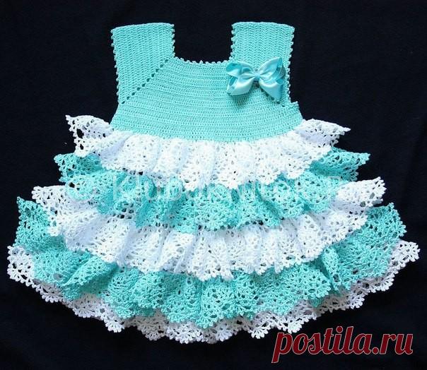 Голубое с белым платье крючком | Вязание для девочек | Вязание спицами и крючком. Схемы вязания.