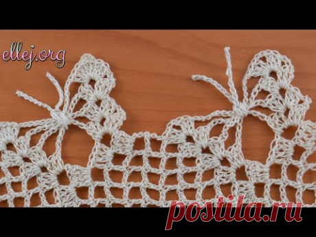 Кайма с бабочками крючком. Обвязка края. Crochet butterfly edging.