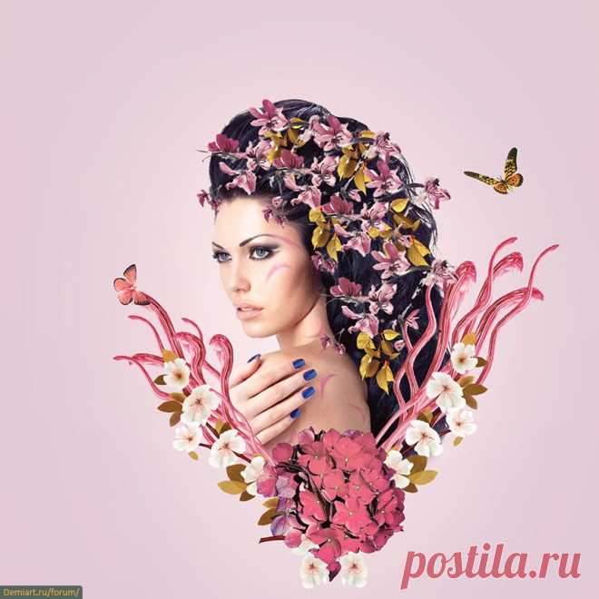 Создаем коллаж цветочного портрета -> Demiart Photoshop