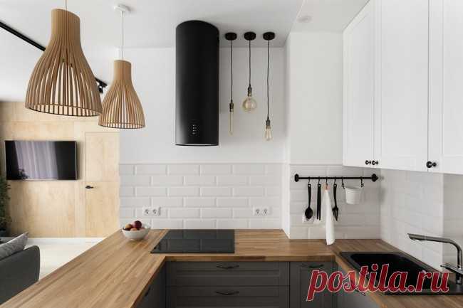 Скандинавская бело-серая кухня 8 кв м с матовыми фасадами