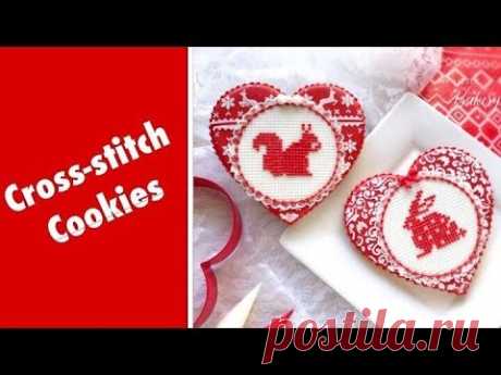 Cute Cross-stitch-lace Heart Cookies. ❤️