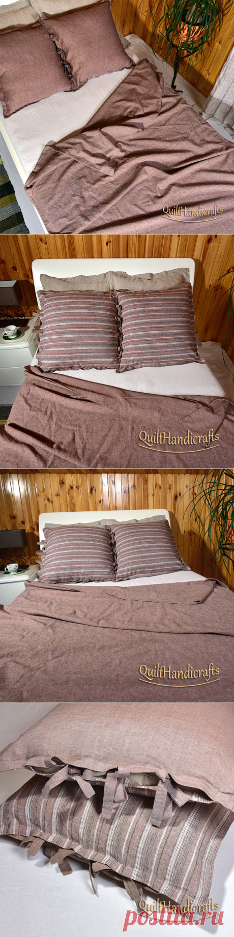 Duvet cover and two pillowcases Brown Flax by QuiltHandicrafts
