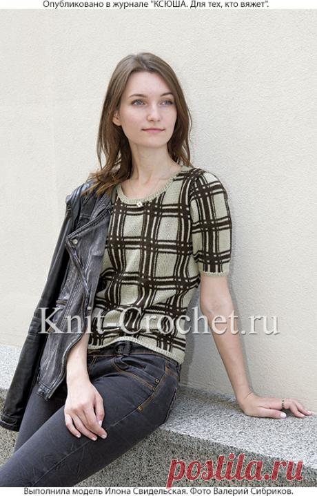 Пуловер с жаккардовым узором «клетка» спицами. - Пуловеры женские спицами - Вязание спицами - Каталог статей - Вязание спицами и крючком