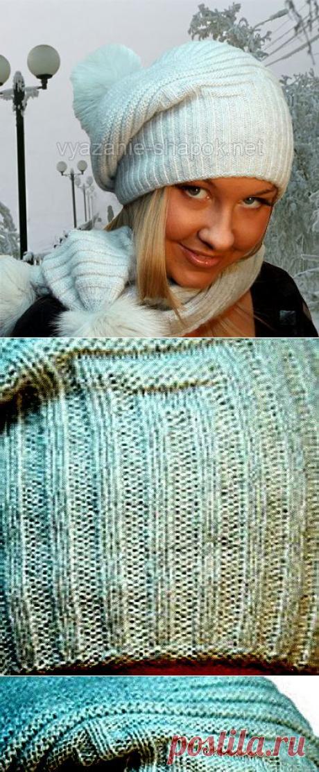 Белая зимняя шапочка спицами с помпоном | ВЯЗАНИЕ ШАПОК: женские шапки спицами и крючком, мужские и детские шапки, вязаные сумки