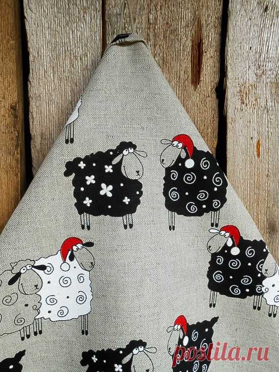 Christmas Towel Sheep Tea Towel Kitchen Towel by ViViCreative