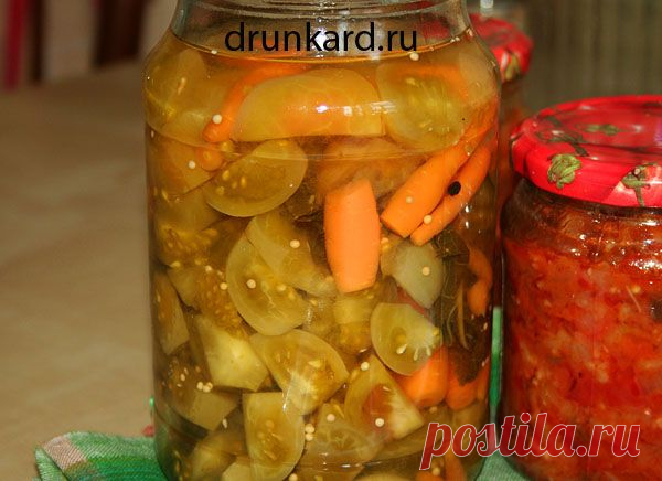 Маринованные зелёные помидоры с морковью и чесноком | Поварёшки