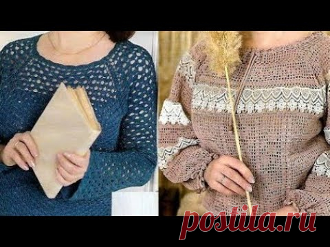 Женские пуловеры крючком со схемами - Women's Crochet Pullovers with Patterns
