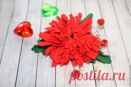 Купить Заколка для волос цветы из фоамирана Красная хризантема - ярко-красный, гребень для прически