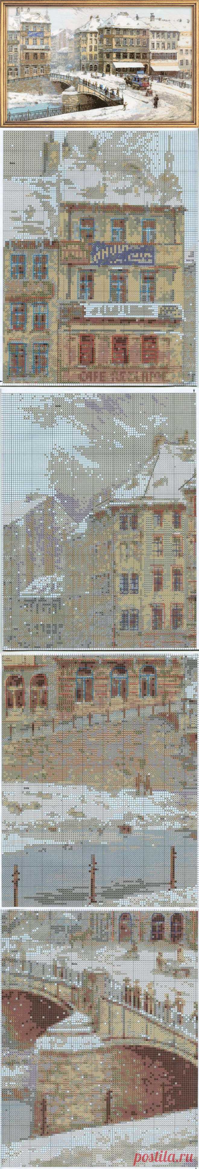 Зима в Старой Вене. Схема вышивки крестом