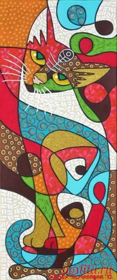 (103) Sedef Yılmabaşar Ertugan - Cat Art ("not a quilt, but it needs to be" said a… | Art I like