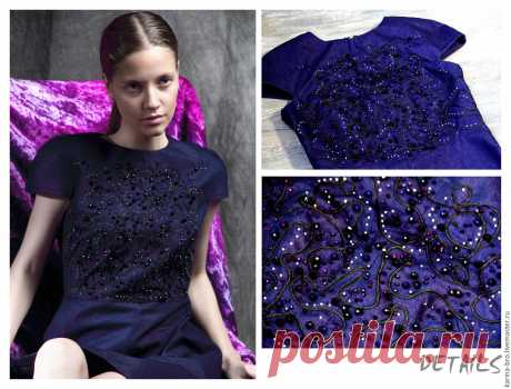 Купить Джинсовое платье &quot;Northern Lights&quot; - тёмно-фиолетовый, абстрактный, платье, Платье нарядное