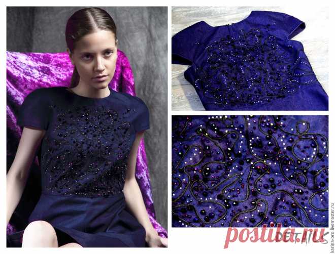 Купить Джинсовое платье "Northern Lights" - тёмно-фиолетовый, абстрактный, платье, Платье нарядное