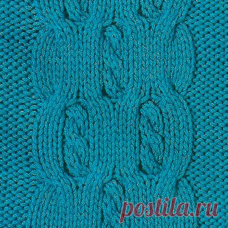 Узор № 5 - узорная полоска с косой. Схему вязания и условные обозначения вы сможете увидеть на сайте.