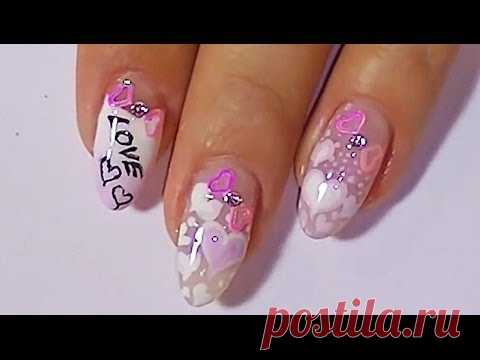 Дизайн ногтей. Роспись ногтей - сердечки. Модный маникюр.