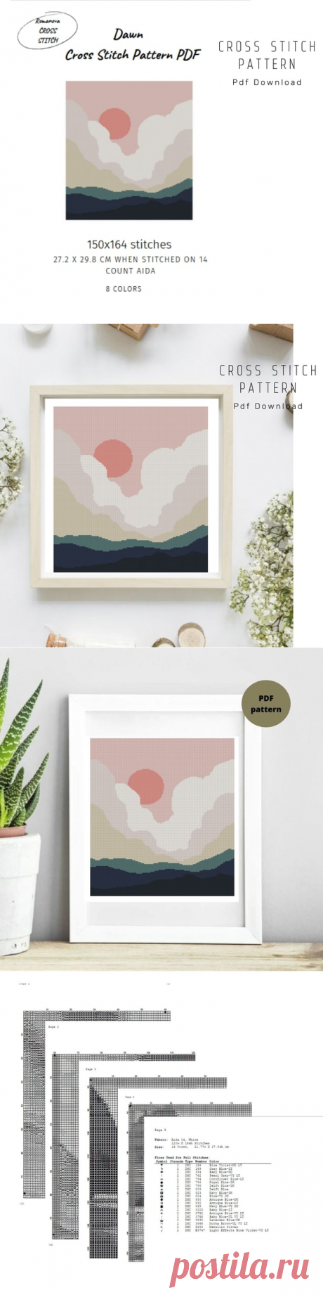 Sunrise cross stitch pattern, Landscape cross stitch pattern - Inspire Uplift