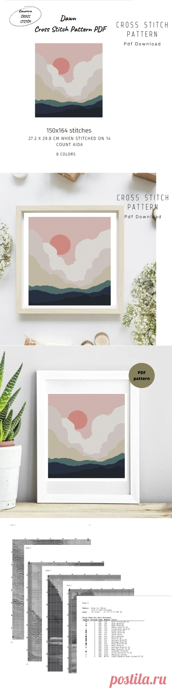 Sunrise cross stitch pattern, Landscape cross stitch pattern - Inspire Uplift
